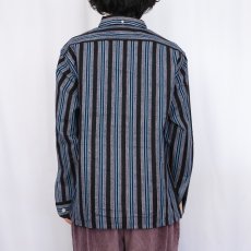 画像3: 60's yankshire マルチストライプ柄 オープンカラー ボタンダウン プリントネルシャツ M (3)