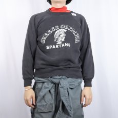 画像2: 60's Sportswear by Collegiate "GREECE OLYMPIA SPARTANS" フロッキープリント ラグランスウェット BLACK M (2)