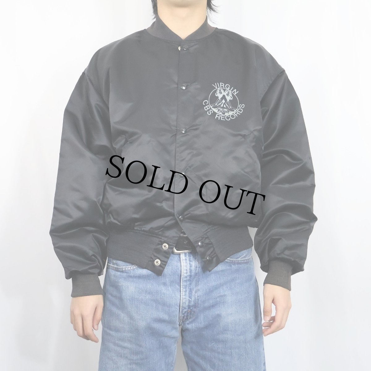 画像3: 70's VIRGIN CBS RECORDS USA製 レコードレーベル プリント ナイロンジャケット BLACK L (3)