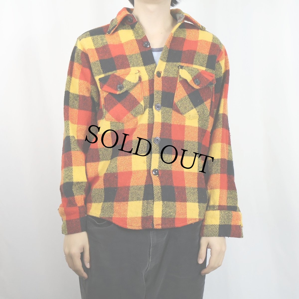 画像2: 70's FROSTPROOF ブロックチェック柄 ウール×ナイロンシャツ SIZE15 (2)