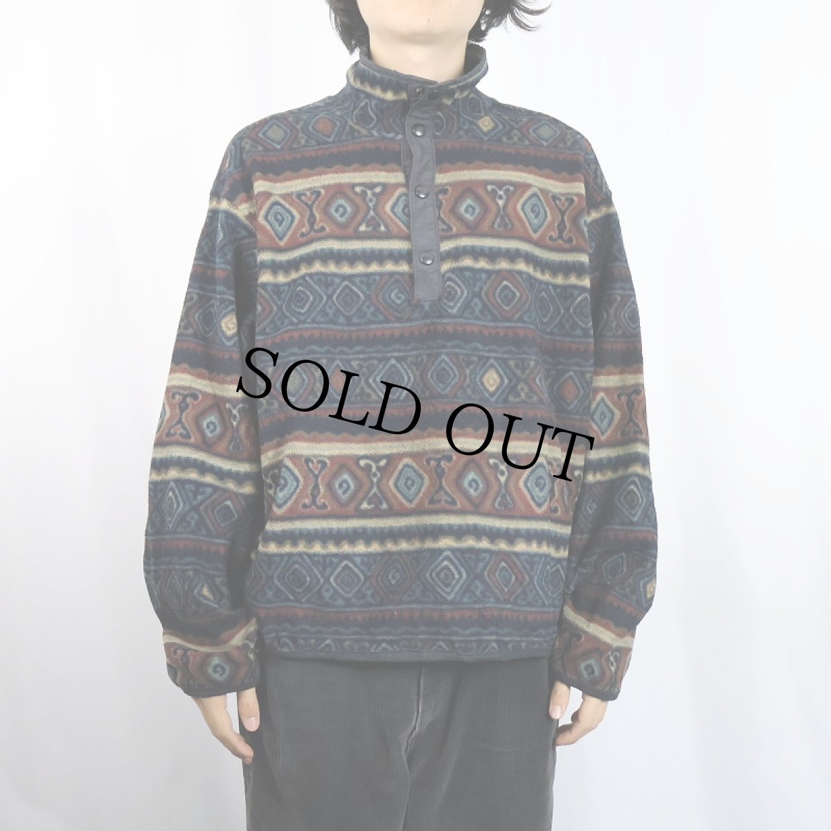 画像2: 90's Woolrich USA製 "POLARTEC" 総柄 ハーフスナップ フリースジャケット XL (2)