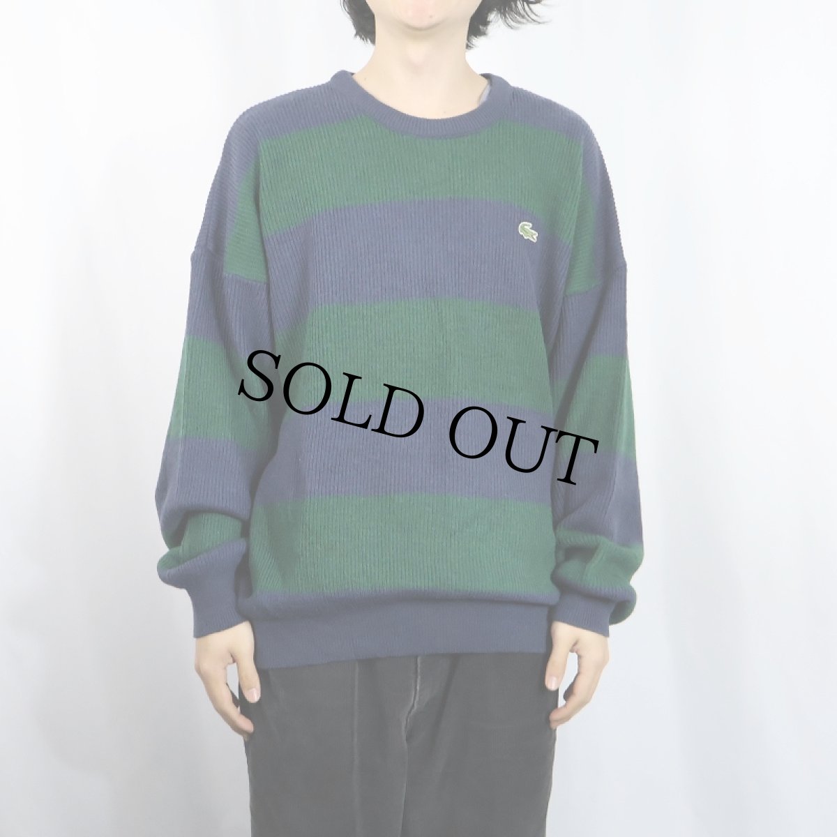 画像2: 70〜80's CHEMISE LACOSTE FRANCE製 ロゴワッペン ボーダー柄 ウール×アクリルニットセーター SIZE5 (2)
