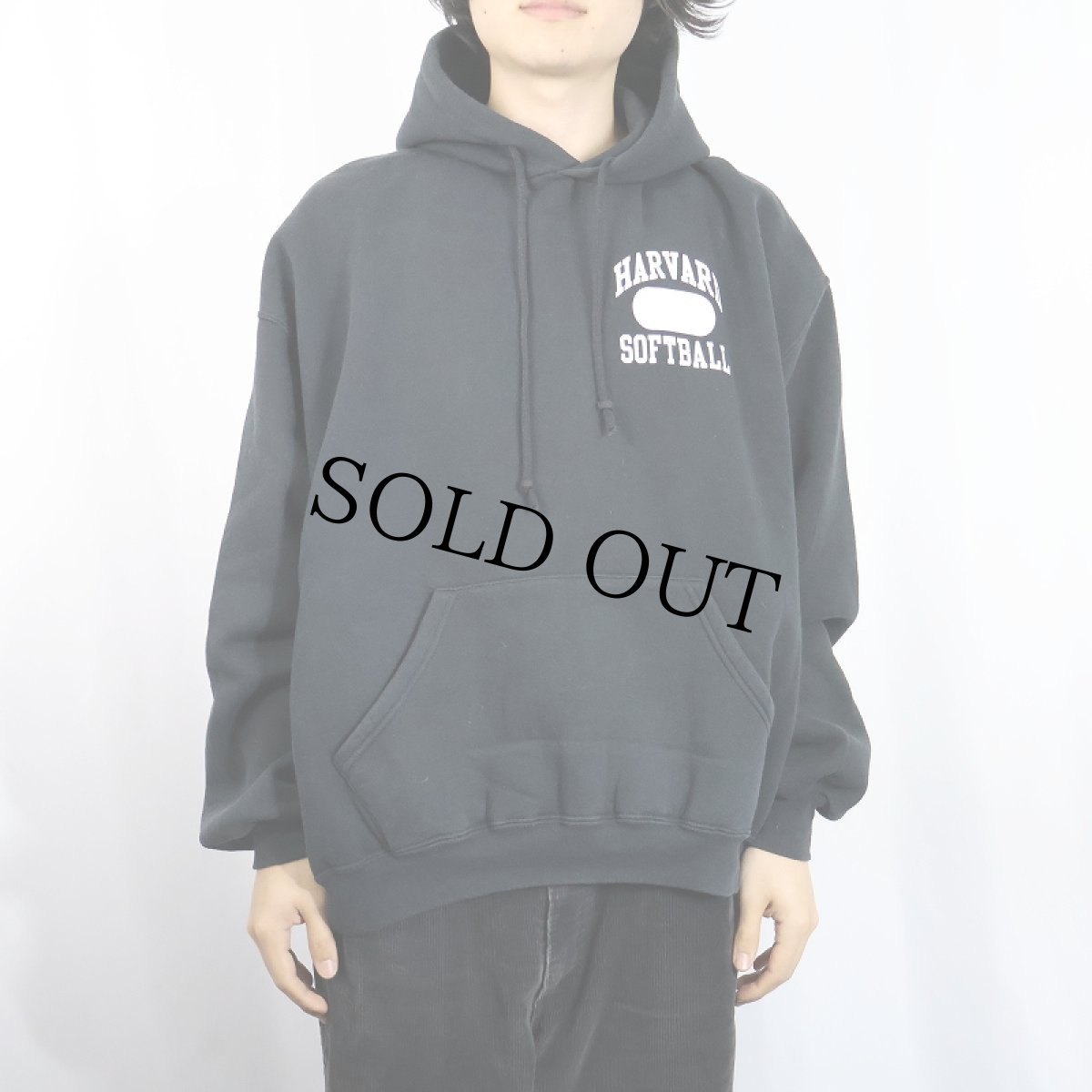 画像3: 90's RUSSELL ATHLETIC "HARVARD SOFTBALL" バックプリント スウェットフーディー BLACK XL (3)