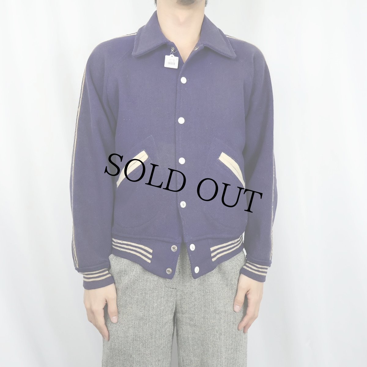 画像3: 50〜60's "VARSITY CLUB" ブルドッグ刺繍 ウールスタジャン NAVY (3)