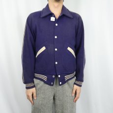 画像3: 50〜60's "VARSITY CLUB" ブルドッグ刺繍 ウールスタジャン NAVY (3)