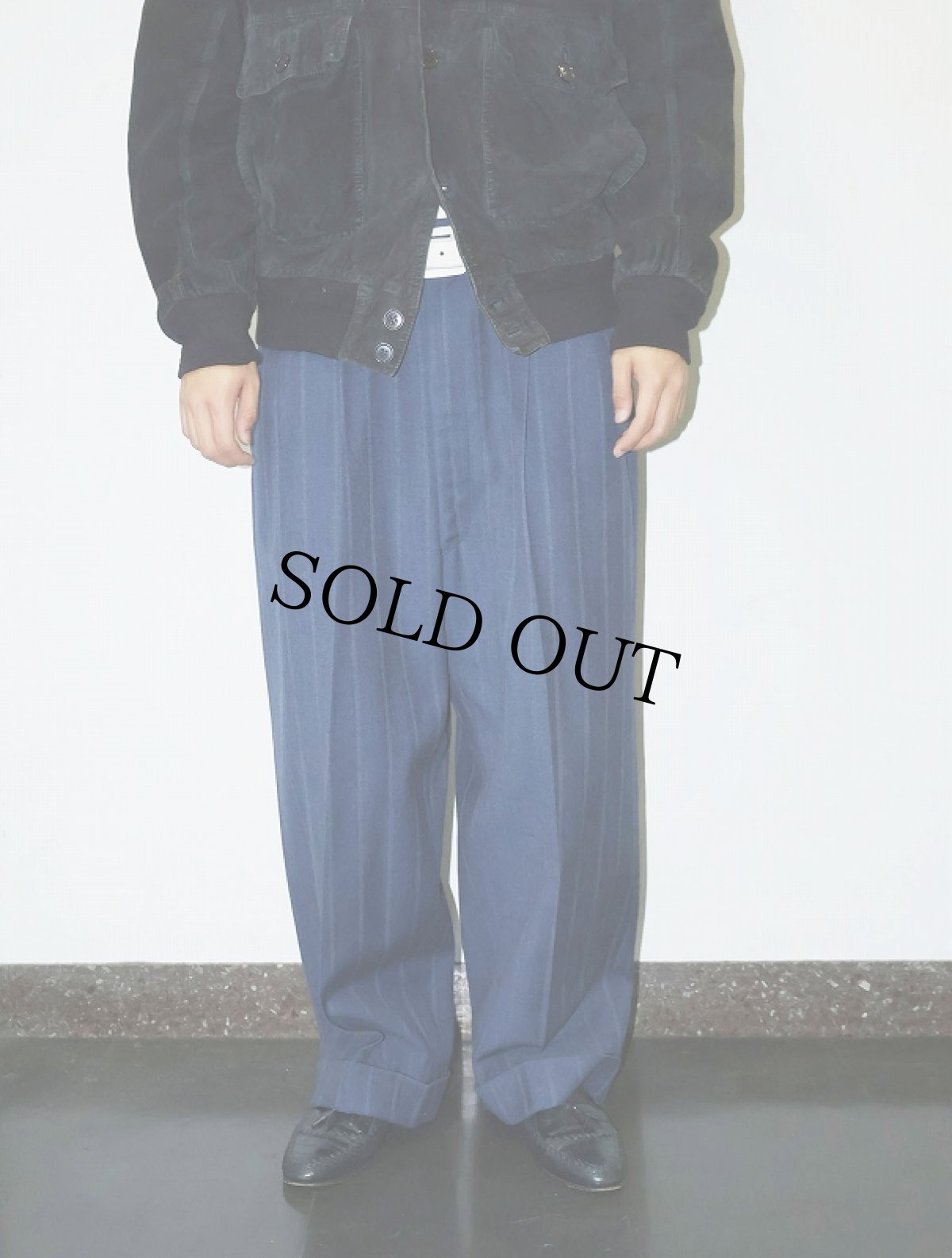 画像3: 50's ストライプ柄 2タック ウールギャバジンスラックス W38 (3)