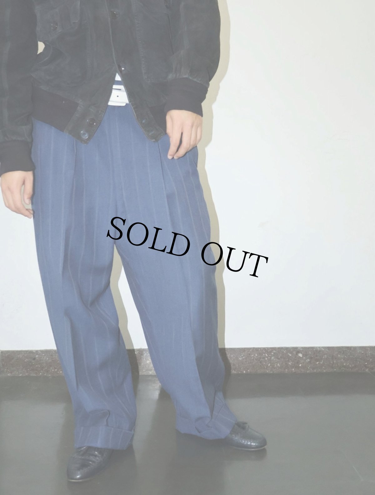 画像1: 50's ストライプ柄 2タック ウールギャバジンスラックス W38 (1)