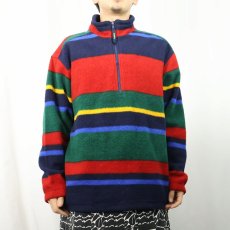 画像2: 90's Eddie Bauer EBTEK マルチボーダー柄 フリースプルオーバージャケット L (2)