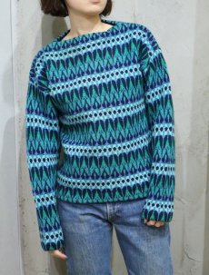 画像1: 60's White Stag Denmark製 ノルディック柄 ウールニットセーター M (1)