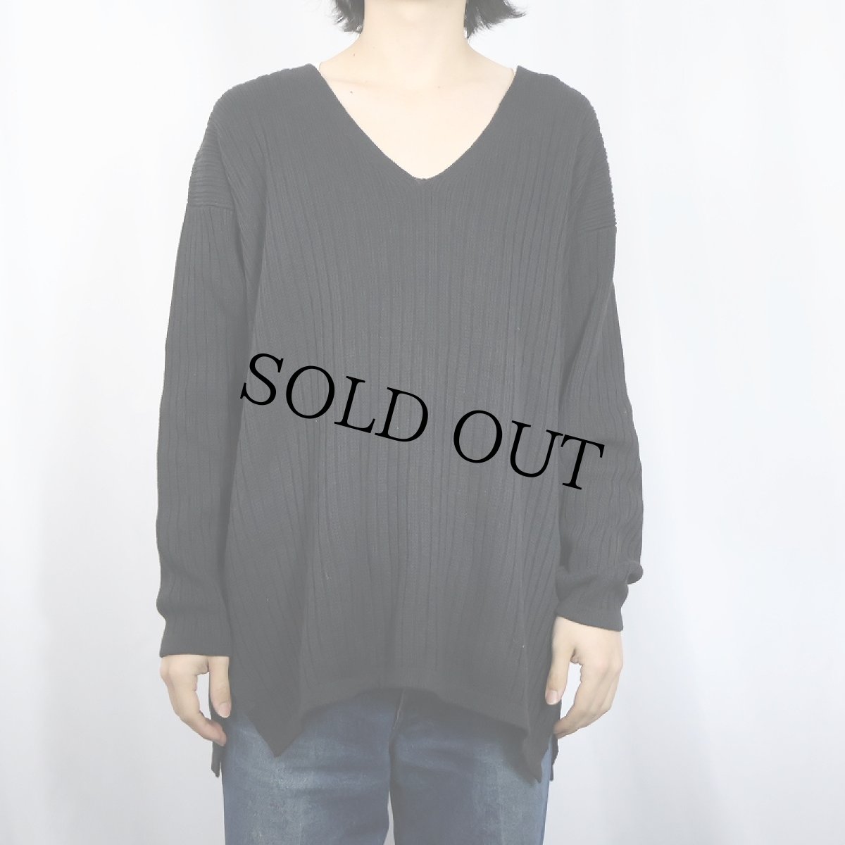 画像2: 【SALE】 90's GAP Vネック コットンニットセーター BLACK M (2)