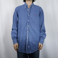 画像2: 90's POLO Ralph Lauren USA製 ロゴ刺繍 デニムボタンダウンシャツ L (2)