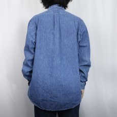 画像3: 90's POLO Ralph Lauren USA製 ロゴ刺繍 デニムボタンダウンシャツ L (3)