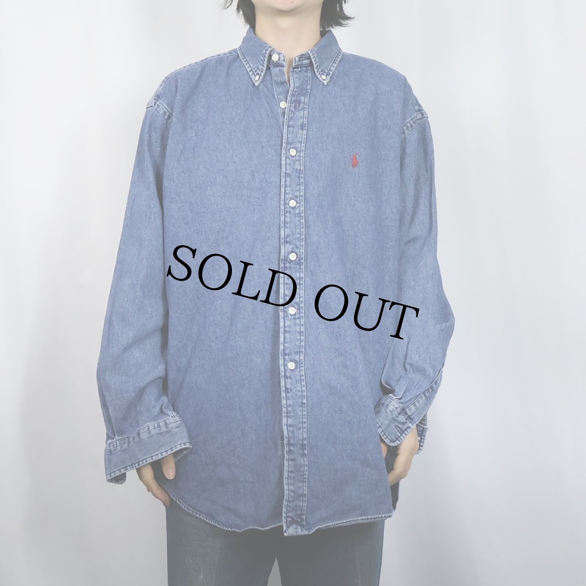 画像2: POLO Ralph Lauren "BLAIRE" ロゴ刺繍 デニムボタンダウンシャツ L (2)