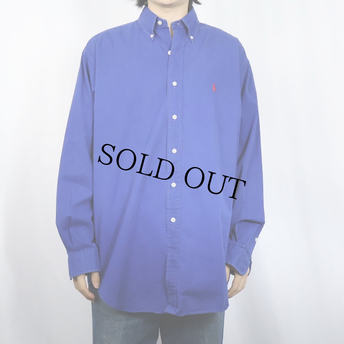 画像2: Ralph Lauren "BLAKE" ロゴ刺繍 コットンボタンダウンシャツ M (2)