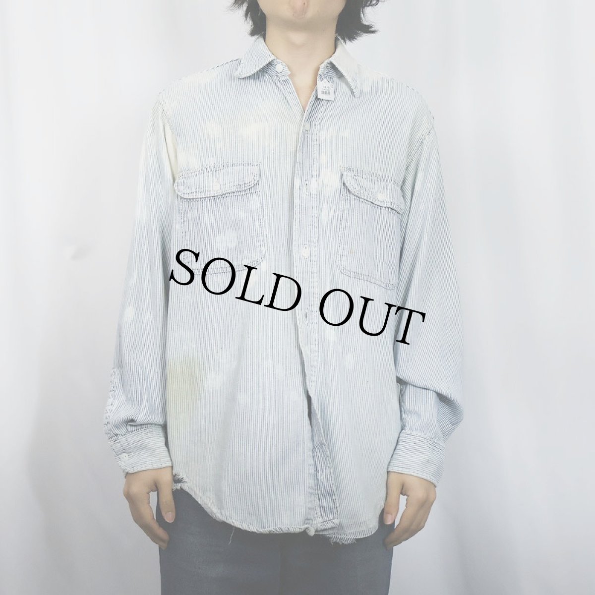 画像2: 70's BIG MAC JCPenney 猫目ボタン ヒッコリーストライプ デニムワークシャツ  (2)