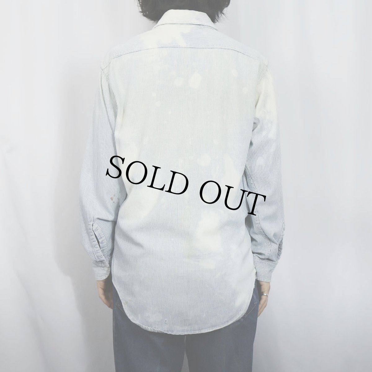 画像3: 70's BIG MAC JCPenney 猫目ボタン ヒッコリーストライプ デニムワークシャツ  (3)