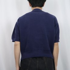 画像3: 50〜60's USA製 "ZETA PHI" チェーン刺繍 前V 半袖スウェット NAVY L (3)