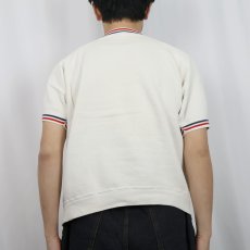 画像3: 60's Champion C中ランタグ "TRAMPLE TO CAMPUS LIFE" 染み込みプリント ボーダーリブ ラグラン半袖スウェット L (3)