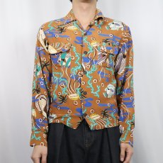 画像2: 40〜50's California クラゲ柄 レーヨンアロハシャツ S (2)