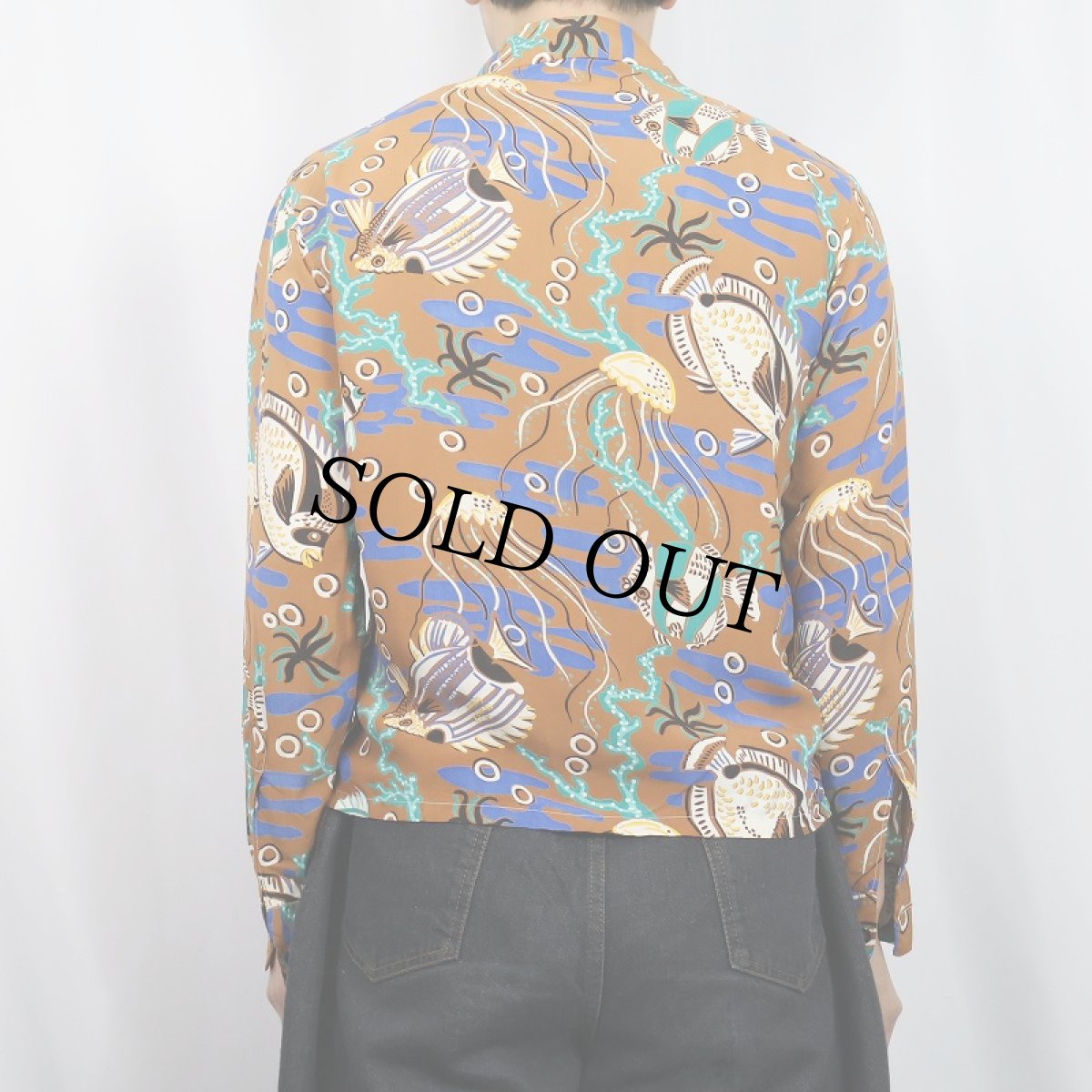 画像3: 40〜50's California クラゲ柄 レーヨンアロハシャツ S (3)