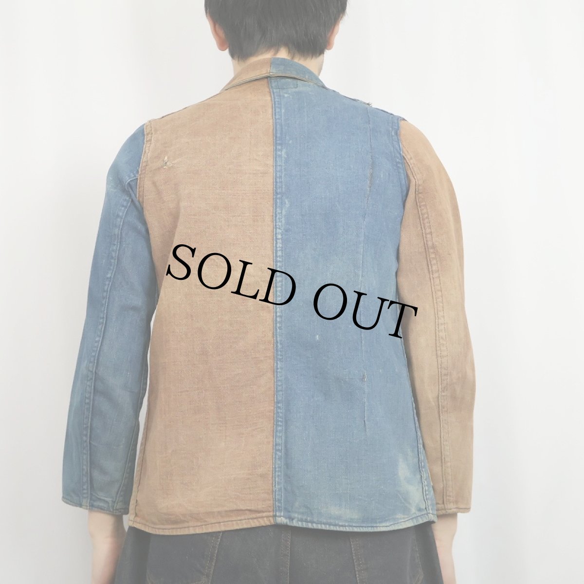 画像4: 〜30's インディゴ×ブラウンデニム クレイジーパターン カバーオール (4)