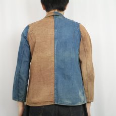 画像4: 〜30's インディゴ×ブラウンデニム クレイジーパターン カバーオール (4)