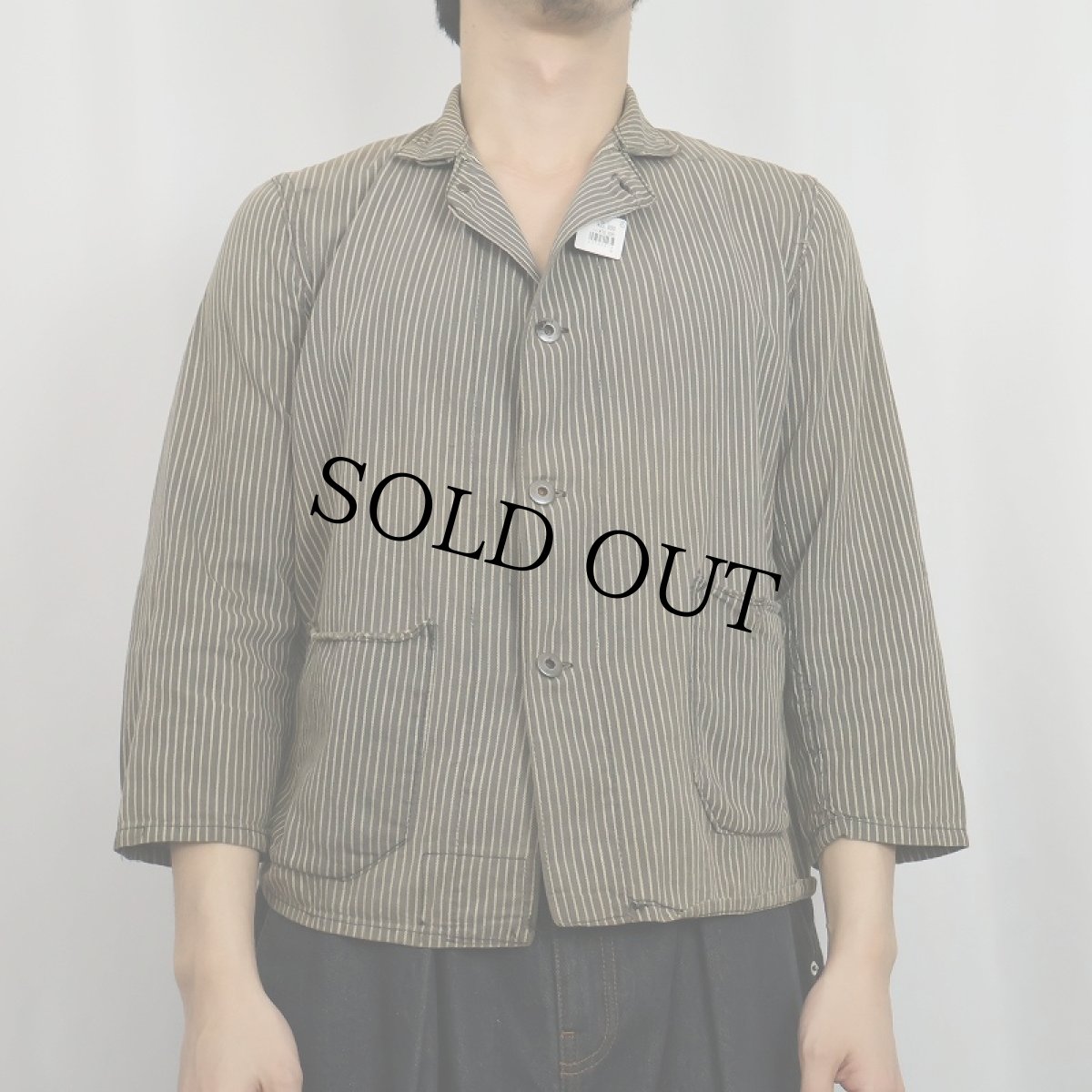 画像2: 〜30's ストライプ柄 ドーナツボタン カバーオール BLACK (2)