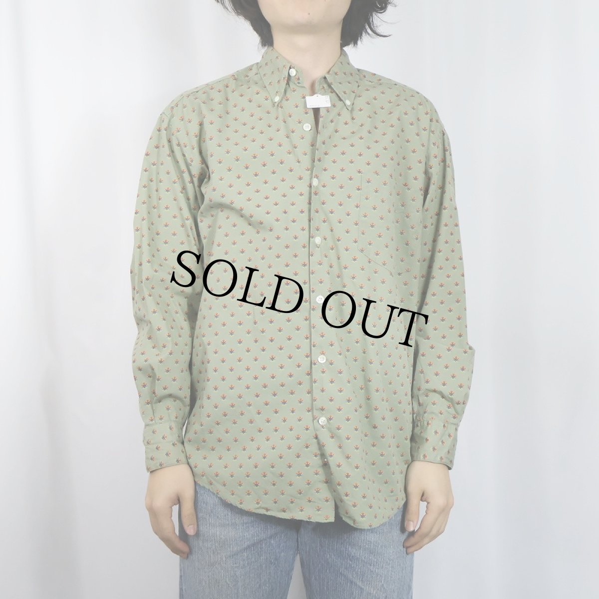 画像2: 90's GAP 総柄 コットンボタンダウンシャツ S (2)