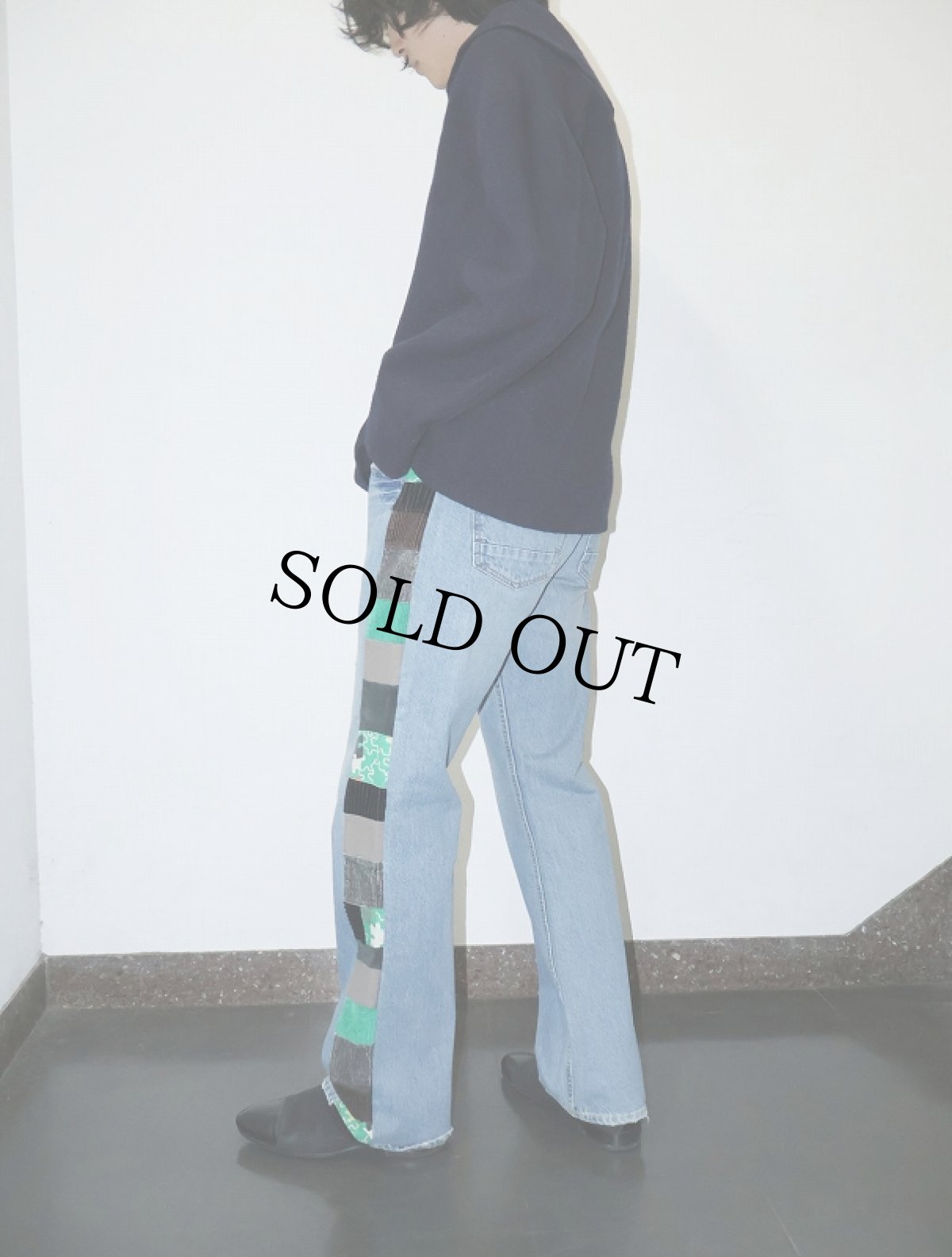 画像1: OLD NAVY サイドパッチワーク デニムパンツ W36 (1)