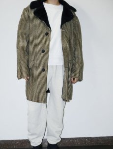 画像1: 70's TOWNCRAFT Penneys 千鳥格子柄 ボアライナー ウールハーフコート SIZE42L (1)
