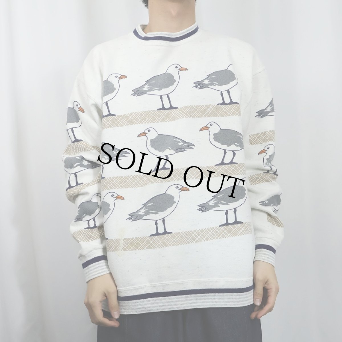 画像2: 90's MICHIGAN RAG CO. USA製 カモメ柄 プリントスウェット L (2)