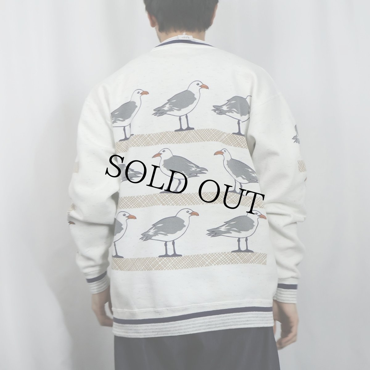 画像3: 90's MICHIGAN RAG CO. USA製 カモメ柄 プリントスウェット L (3)