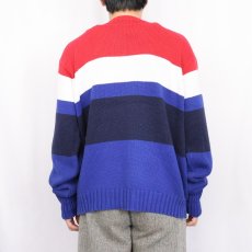 画像3: POLO Ralph Lauren ロゴ刺繍 マルチボーダー柄 コットンニットセーター XL (3)