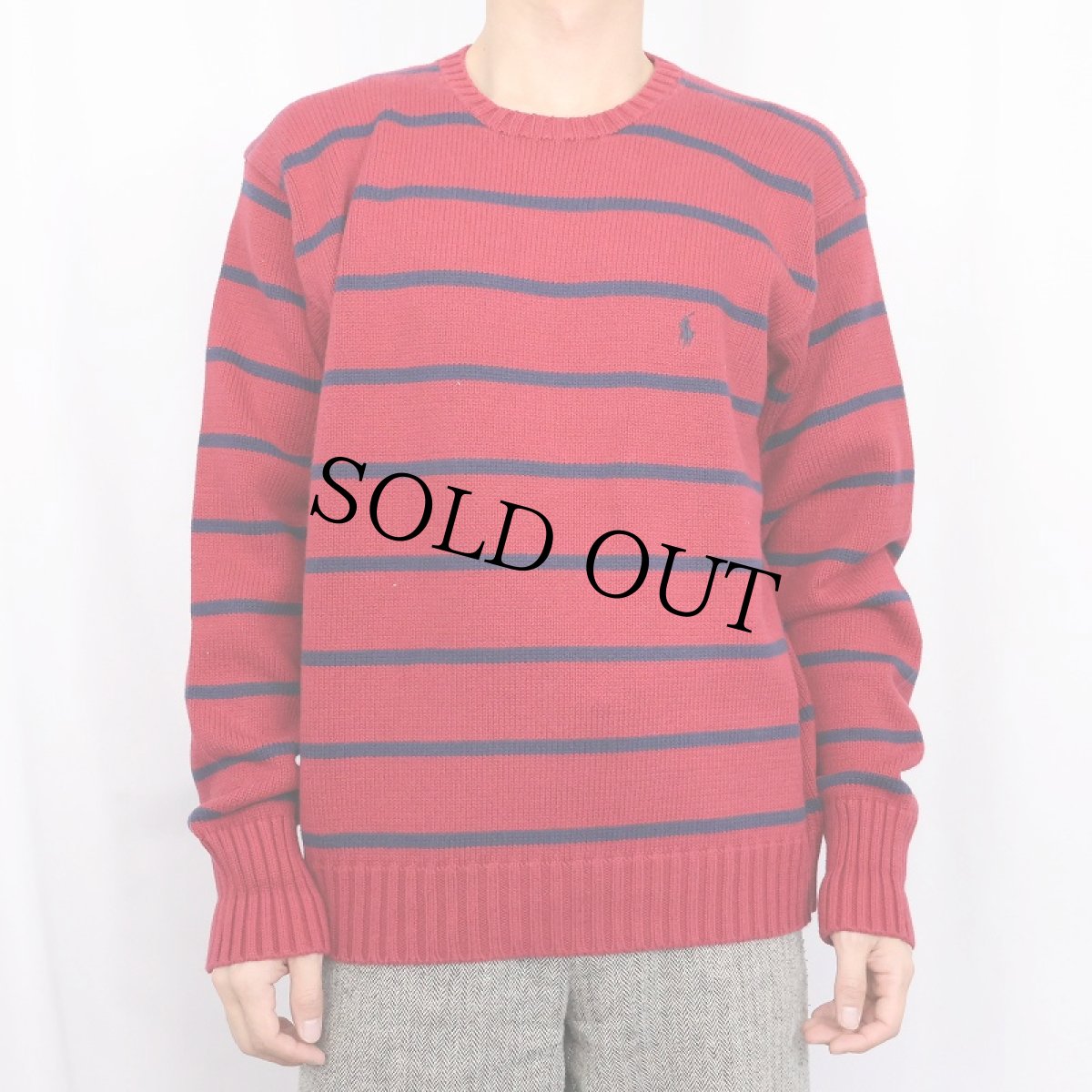 画像2: POLO Ralph Lauren ロゴ刺繍 ボーダー柄 コットンニットセーター XL (2)