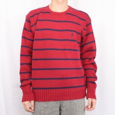 画像2: POLO Ralph Lauren ロゴ刺繍 ボーダー柄 コットンニットセーター XL (2)