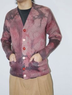 画像2: 60's NORTHERN ISLES ブリーチ×後染め レタードニットカーディガン S (2)