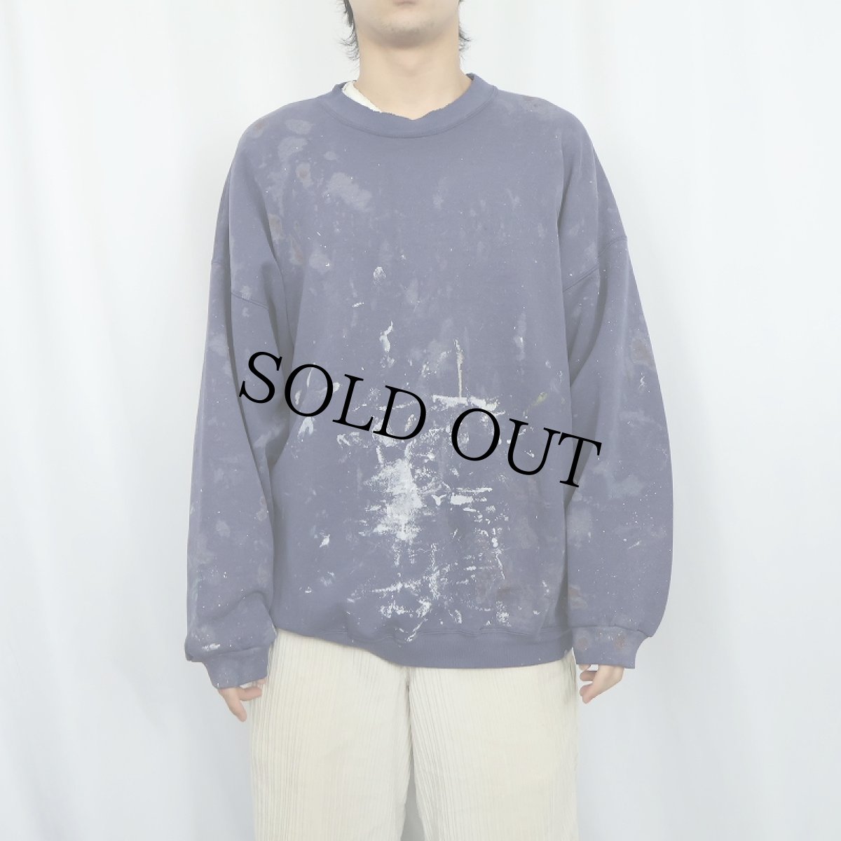画像2: Hanes ペンキペイント 無地スウェット NAVY XL (2)