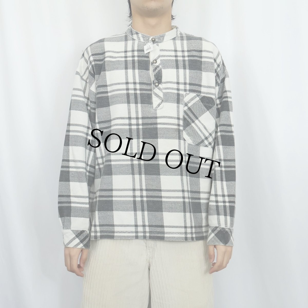 画像3: 90's GAP チェック柄 バンドカラーヘビーネルシャツ M (3)