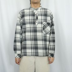 画像3: 90's GAP チェック柄 バンドカラーヘビーネルシャツ M (3)