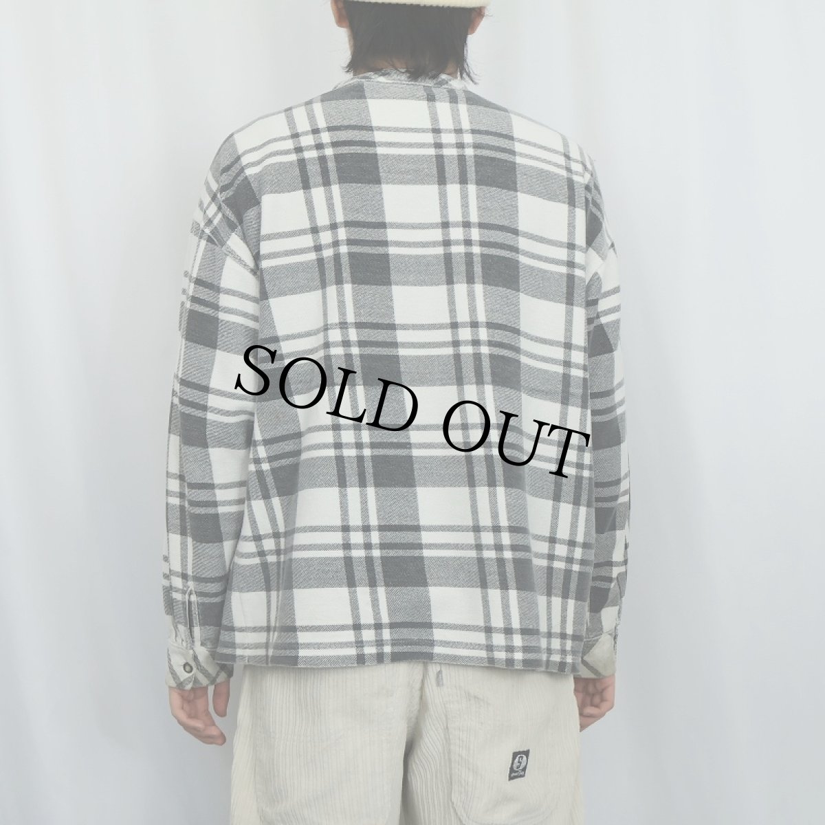 画像4: 90's GAP チェック柄 バンドカラーヘビーネルシャツ M (4)