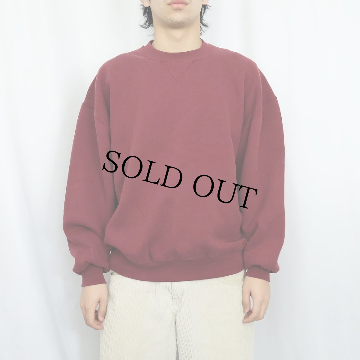 画像2: 90's RUSSELL ATHLETIC 前V 無地スウェット L (2)