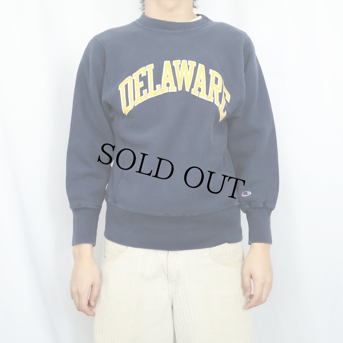 画像2: 80's Champion REVERSE WEAVE トリコタグ USA製 "DELAWARE" プリントスウェット NAVY S (2)