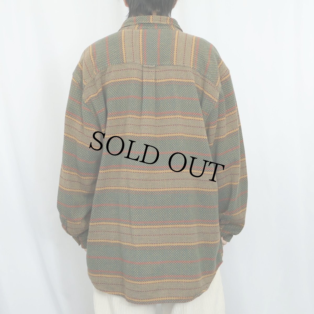 画像3: 90's THE TERRITORY AHEAD マルチボーダー柄織り コットンシャツ XL (3)