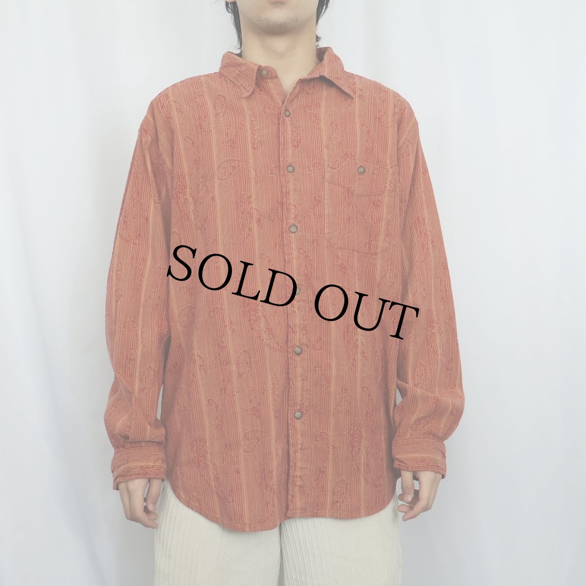 画像2: 90's THE TERRITORY AHEAD 柄織り コットンシャツ XL (2)