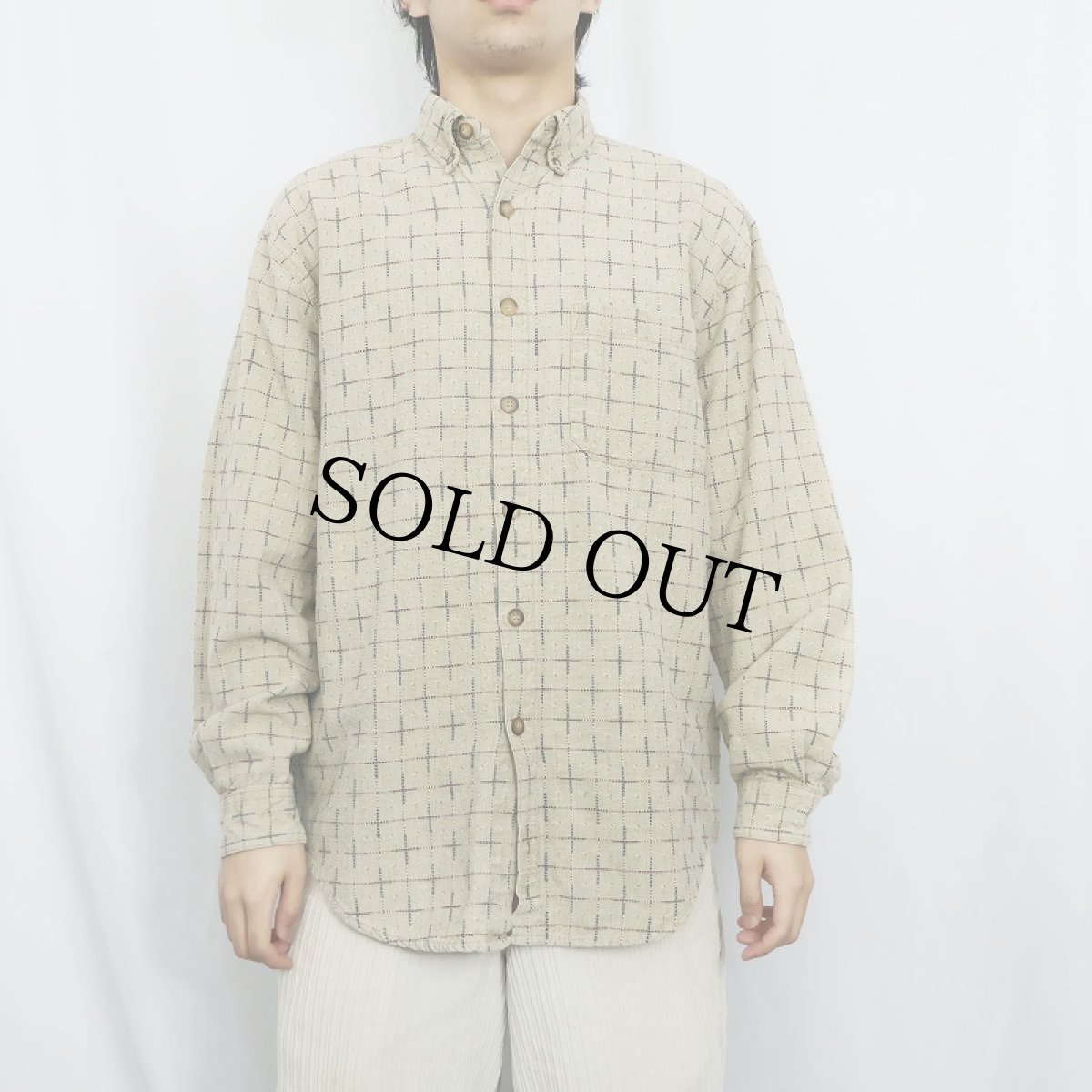 画像2: 90's THE TERRITORY AHEAD チェック柄織り ボタンダウンシャツ M (2)