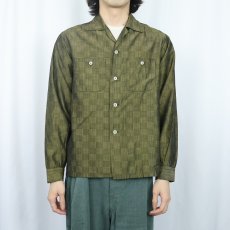 画像2: 50's Glentop チェック柄 シャイニー オープンカラーシャツ M (2)