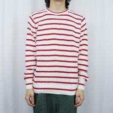 画像2: 80's THE FOX COLLECTION USA製 ボーダー柄 コットンニットセーター M (2)