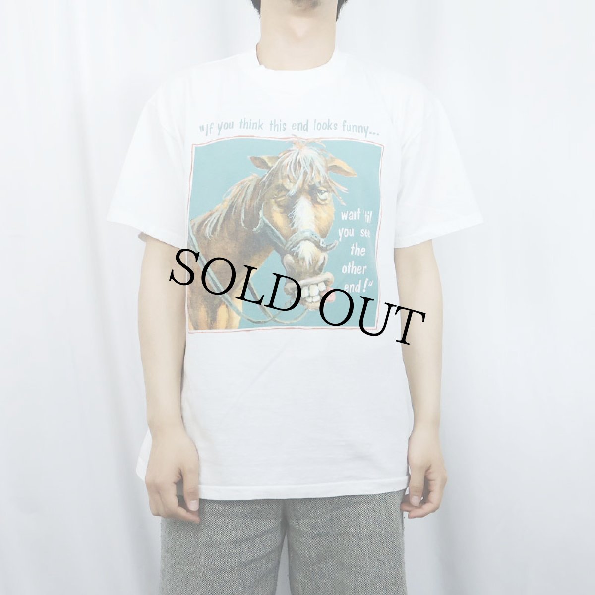 画像2: 90's Nate Owens "If you think this end looks funny.." 馬プリントTシャツ L (2)