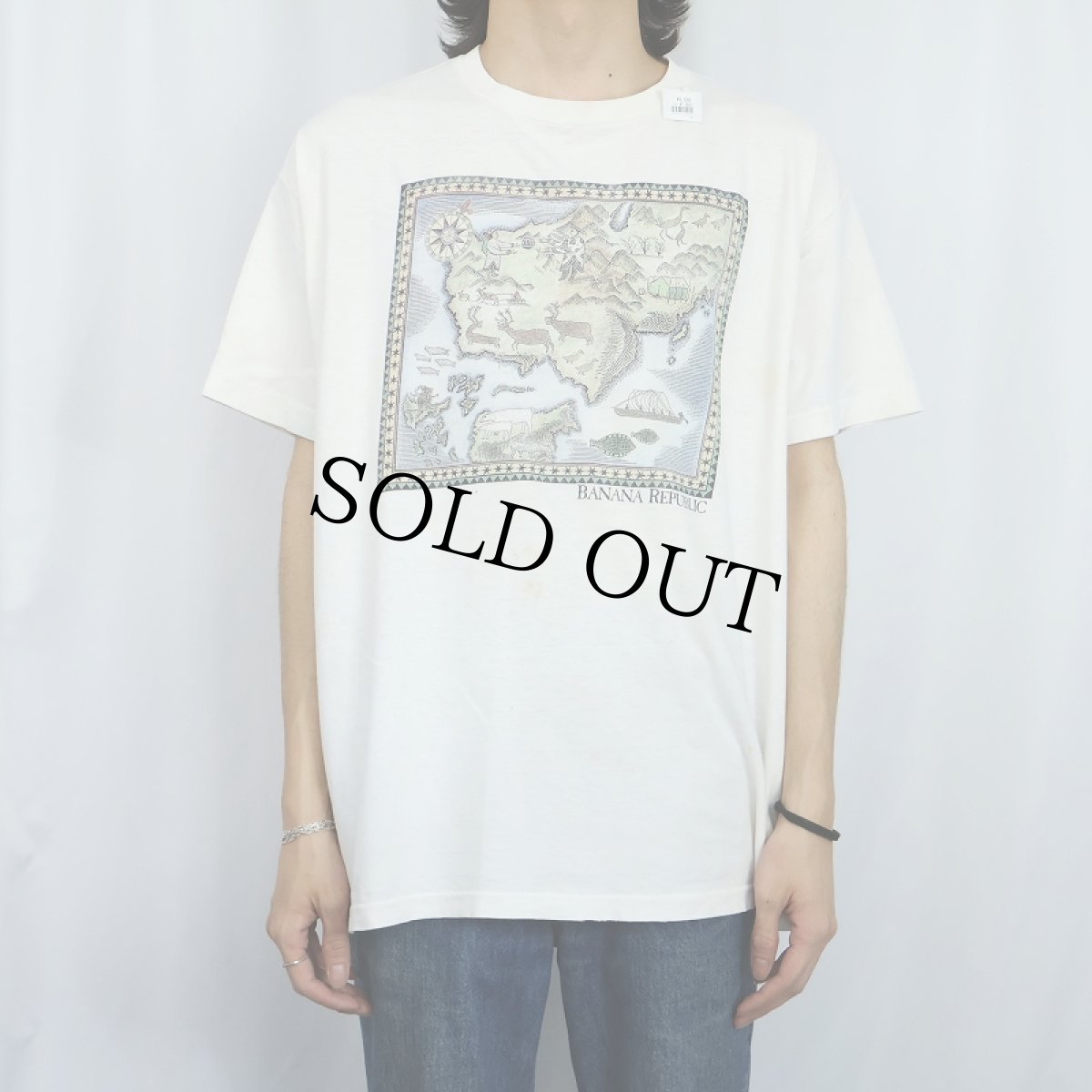 画像2: 80〜90's BANANA REPUBLIC 地図プリントTシャツ L (2)
