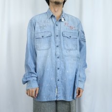 画像2: POLO Ralph Lauren "CLASSIC FIT" ステンシル入り シャンブレーシャツ XL (2)